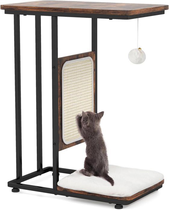 Meilleurs prix pour GOPLUS Arbre à Chat avec Griffoir pour Chat, Coussin Lavable Amovible, Boule Pompon Tintante, Table en Forme de C, 50x30x64cm